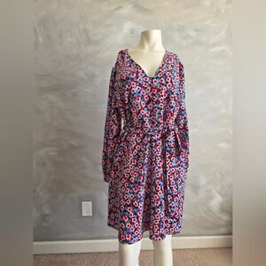 Popsugar Multicolor Ditzy Floral Print Long Puff Sleeve Short Dress Sz XXL